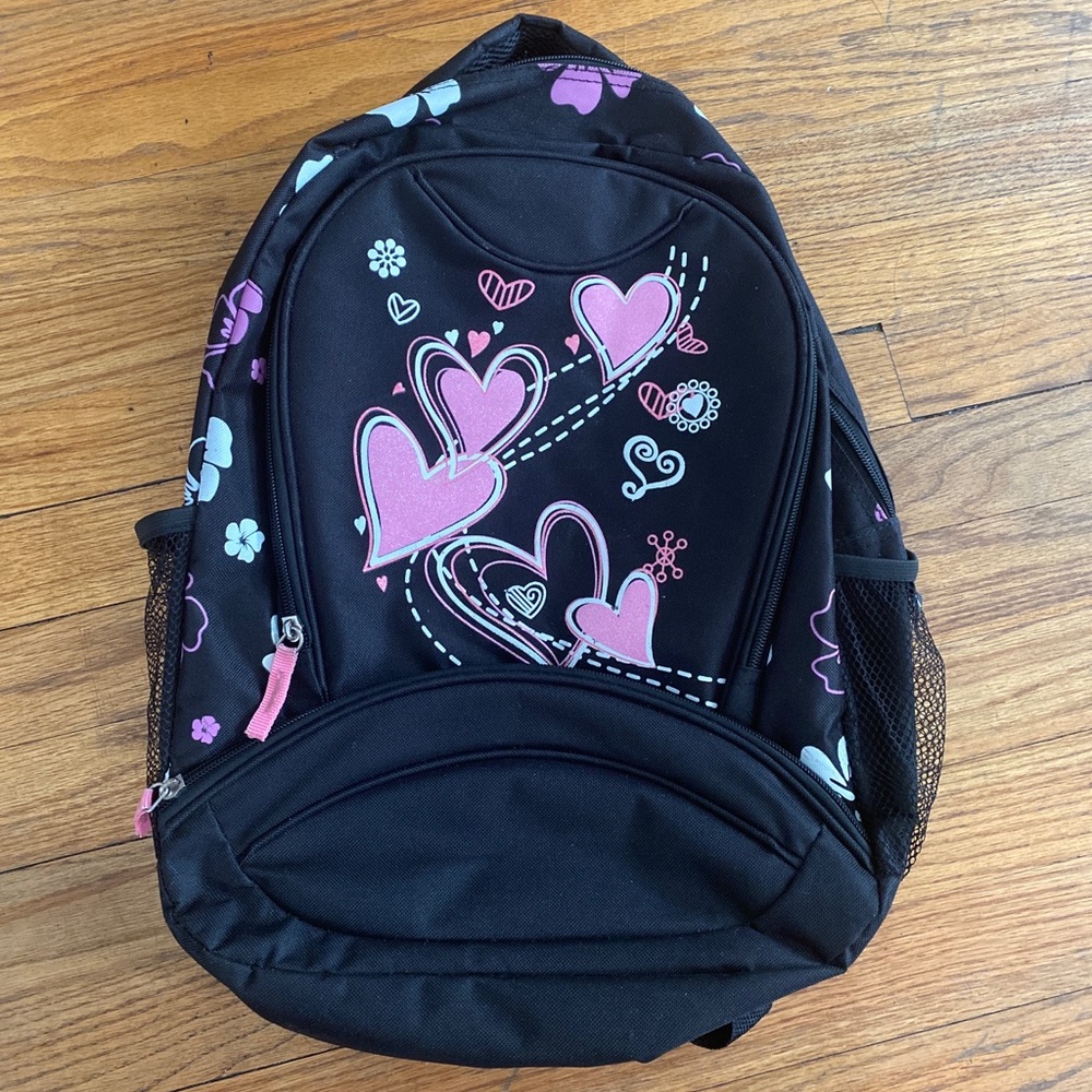 Black and pink hearts backpack